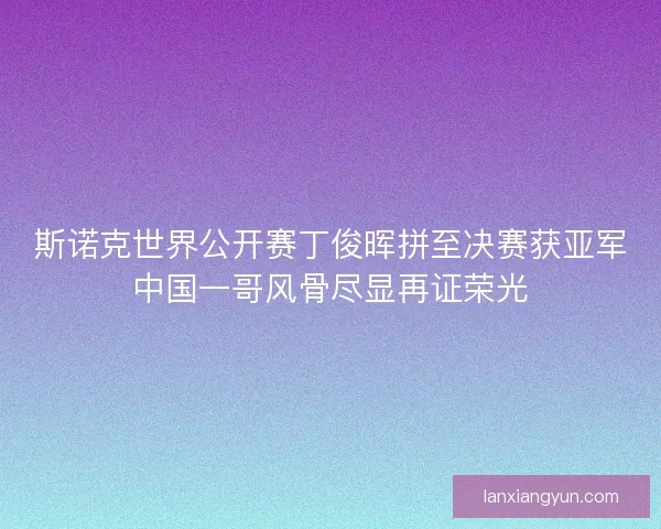 斯诺克世界公开赛丁俊晖拼至决赛获亚军中国一哥风骨尽显再证荣光